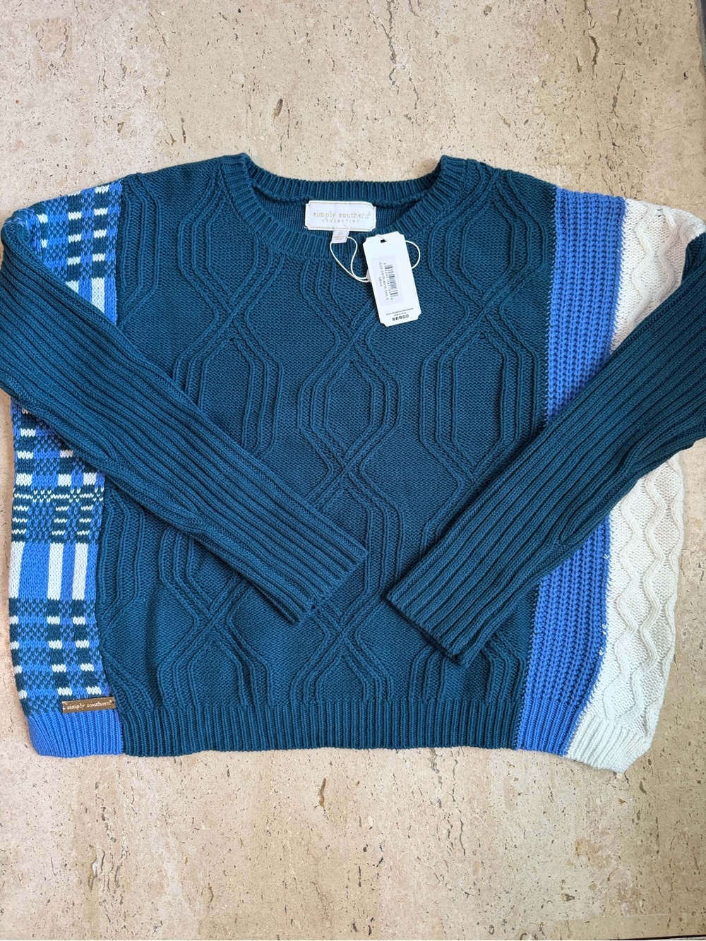 Simply Southern Cable Knit, Color Block Crew Neck Women’s Sweater Size Small